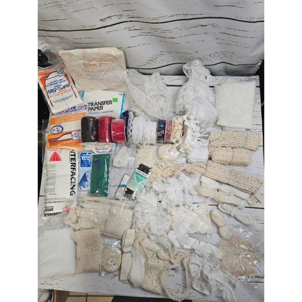 Large Sewing Lace Trim Lot Crochet Eyelet Ribbon Yardage Vintage Mixed Notions